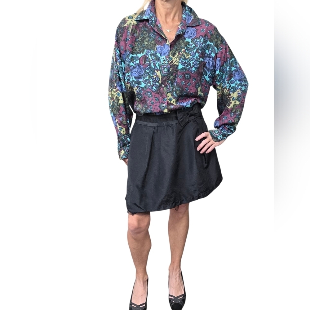 Vintage 90s Punch 100% Silk Paisley Floral Oversized Blouse M